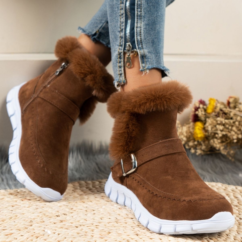 Frosted Trim Ankle Boots - Dark Brown